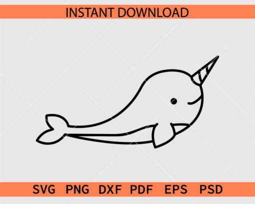 Narwhal Fish Outline SVG, Narwhal Fish Tusk Coloring Page SVG