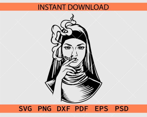 Nun Smoking Weed SVG,  Smoking Nun Décor SVG