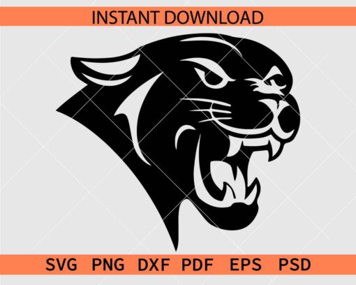 Panther Head Silhouette SVG, Aggressive Panther Head Stencil SVG