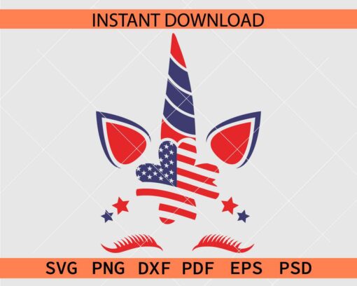 Patriotic Unicorn Vector SVG, 4th of July Unicorn Clipart SVG