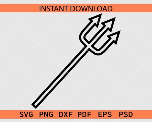 Pitchfork Sketch SVG, Halloween Trident Line Art SVG