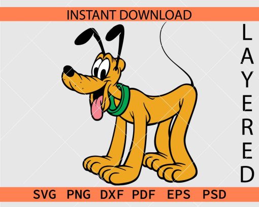 Pluto Standing Layered SVG, Happy Pluto Dog Standing Stencil SVG