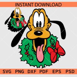 Pluto with Mistletoe Wreath Vector SVG, Layered Christmas Pluto SVG