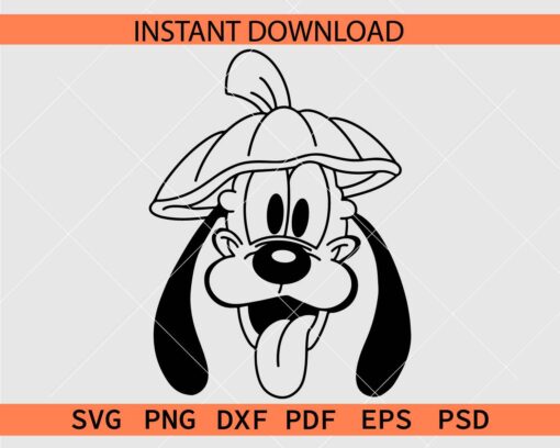Pluto with Pumpkin Hat Coloring Page SVG, Pluto Head with Pumpkin Sketch SVG