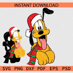 Pluto with Santa Hat Vector SVG, Christmas Pluto Head Drawing SVG