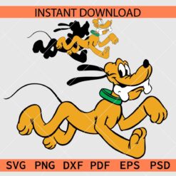 Pluto with bone running Clipart SVG, Running Pluto with Bone Stencil SVG