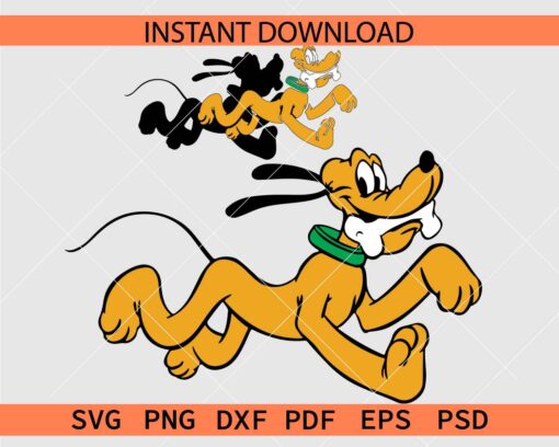 Pluto with bone running Clipart SVG, Running Pluto with Bone Stencil SVG