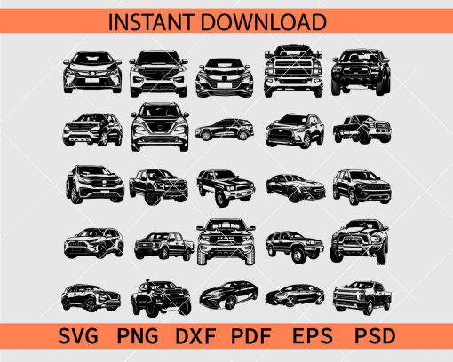 Popular Cars Silhouette Bundle Vector SVG, Cars Stencil SVG Bundle