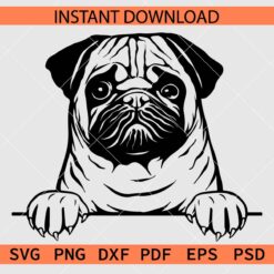 Pug Dog Peeking Clip Art SVG, Peeking Pug Dog Silhouette SVG