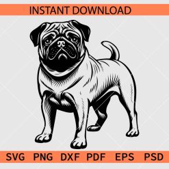 Pug dog Standing Vector SVG, Standing Pug dog Silhouette SVG