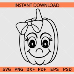 Pumpkin Face Cartoon with Bow SVG, Cartoon Pumpkin Face Coloring Page Clipart SVG