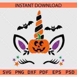 Pumpkin Unicorn Bats Clipart SVG, Halloween Pumpkin Unicorn Décor SVG