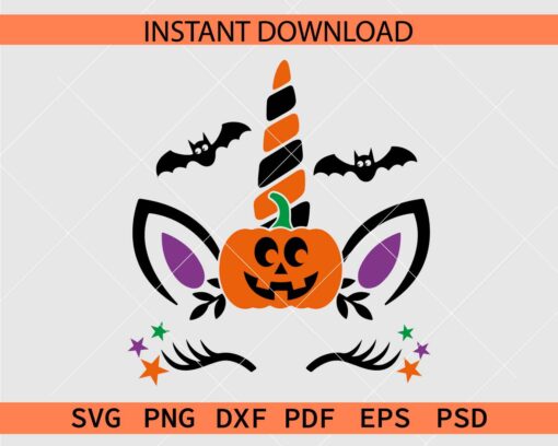 Pumpkin Unicorn Bats Clipart SVG, Halloween Pumpkin Unicorn Décor SVG