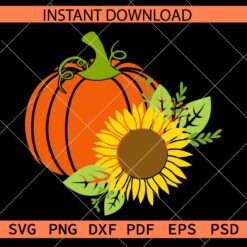 Pumpkin with sunflower Vector SVG, Pumpkin Flowers Décor SVG