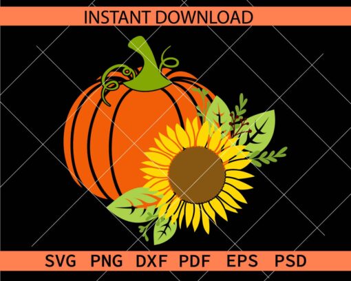 Pumpkin with sunflower Vector SVG, Pumpkin Flowers Décor SVG