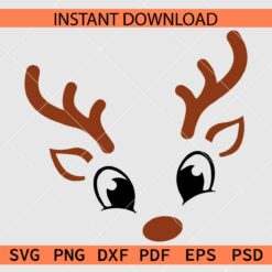 Reindeer Face with Antlers Vector SVG, Deer Face Clipart SVG