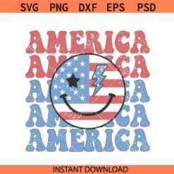 Retro America 4th of July Smiley face SVG, Patriotic smiley svg, 4th of July retro smiley svg