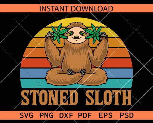 Retro Circle Stoned Sloth Décor SVG