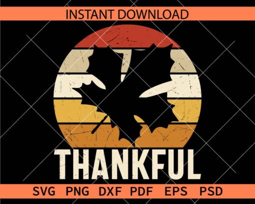 Retro Circle Thankful Fall Leaf Vector SVG