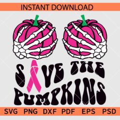 Retro Save the pumpkins Skeleton Hands Vector SVG