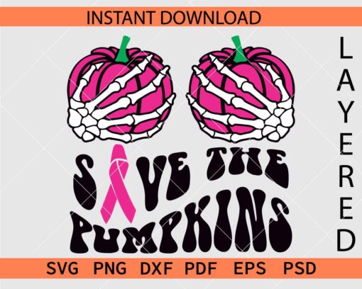 Retro Save the pumpkins Skeleton Hands Vector SVG