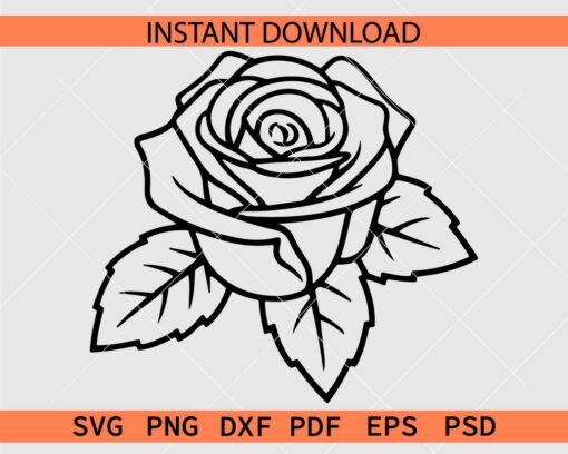 Rose Flower Coloring Page SVG, Rose Flower Outline SVG