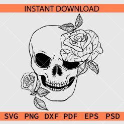Rose flower Skull Coloring Page Vector SVG