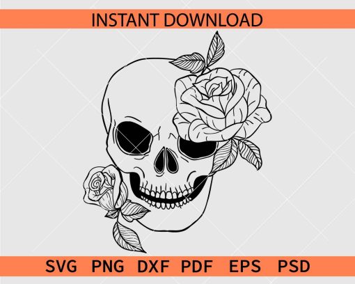 Rose flower Skull Coloring Page Vector SVG