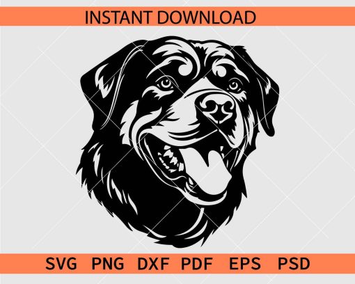 Rottweiler Dog Head Silhouette SVG, Rottweiler Dog Breed Clipart SVG