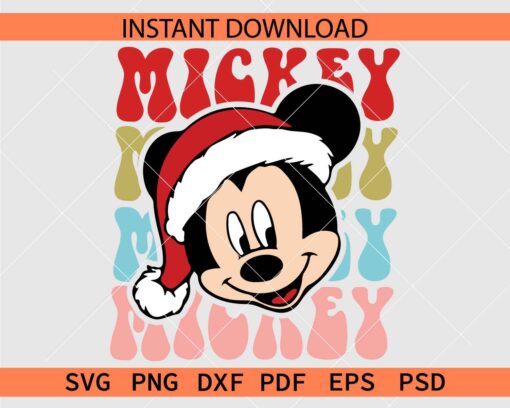 Santa Mickey Head stacked retro text Vector SVG