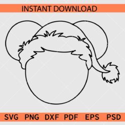 Santa Mickey head outline SVG, Santa Mickey Ears Coloring Page SVG