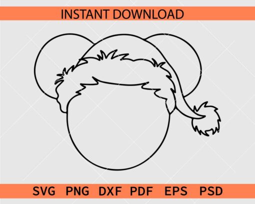 Santa Mickey head outline SVG, Santa Mickey Ears Coloring Page SVG