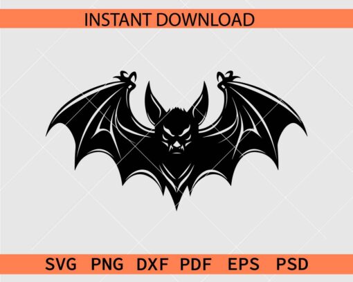 Scary Bat Stencil SVG, Vampire Bat Silhouette SVG
