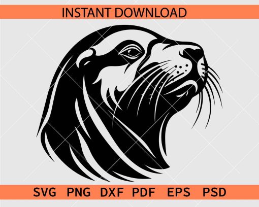 Sea lion Silhouette SVG, Sea lion Head Illustration SVG