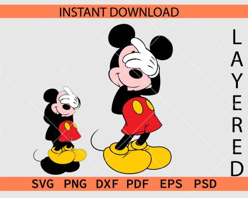 Shy Mickey Mouse Layered SVG, Shy Disney Covering Face SVG