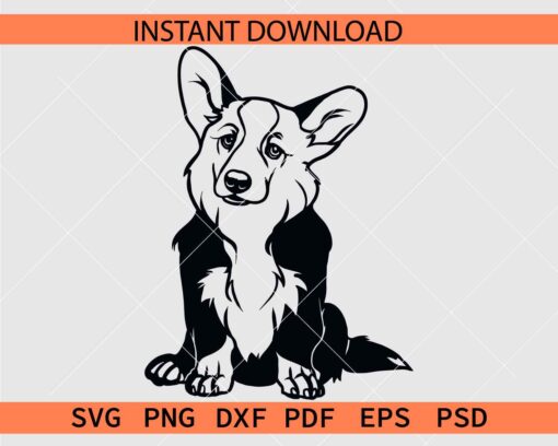 Sitting Corgi Dog Silhouette SVG, Corgi Dog Breed Sitting Illustration SVG