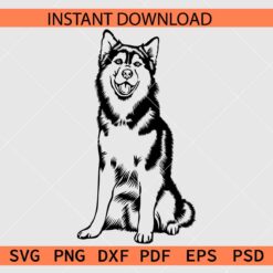 Sitting Siberian Husky Dog Tongue Out Silhouette SVG