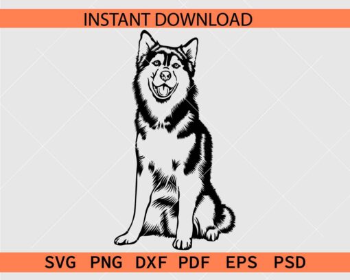 Sitting Siberian Husky Dog Tongue Out Silhouette SVG