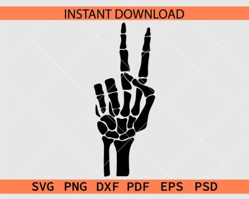 Skeleton Peace Hand Sign Silhouette SVG