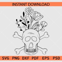 Skull with crossbones flowers coloring page Vector SVG