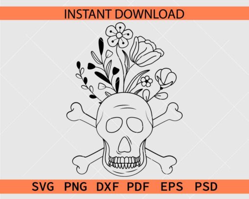 Skull with crossbones flowers coloring page Vector SVG