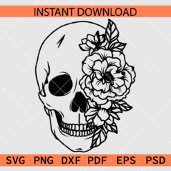Skull with flowers on the side SVG, Happy Floral Skull Vector SVG