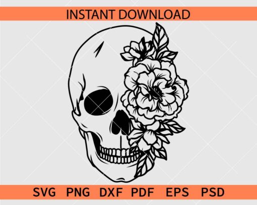 Skull with flowers on the side SVG, Happy Floral Skull Vector SVG