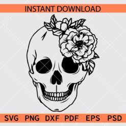Skull with rose flower SVG, Rose Flower Skull Clip Art SVG