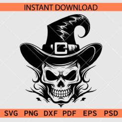 Skull with witch hat SVG, Halloween Witch Skull Laughing SVG