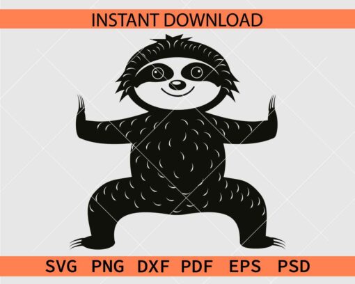  Sloth stands in Yoga Silhouette SVG, Yoga Sloth Standing Vector SVG