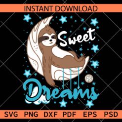 Sloth sweet dreams Vector SVG, Night Scene Sloth Stencil SVG