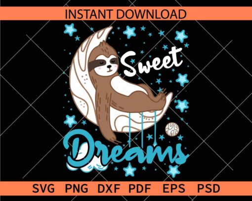 Sloth sweet dreams Vector SVG, Night Scene Sloth Stencil SVG