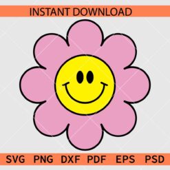 Smiley Face Daisy Layered SVG, Retro Flower Smile SVG