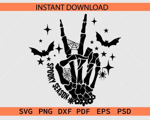 Spooky Season Peace Hand Skeleton Décor SVG